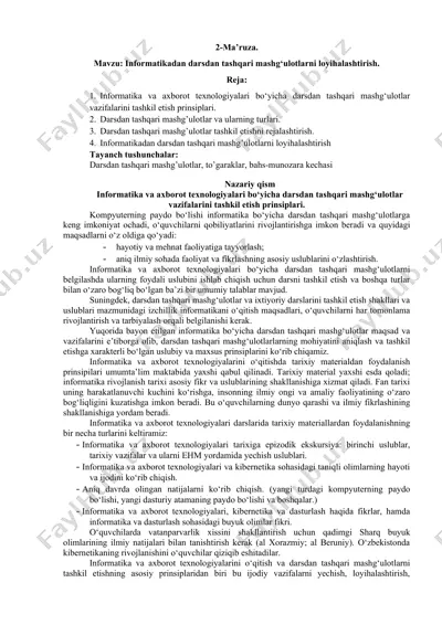 informatikadan darsdan tashqari mashg‘ulotlarni loyihalashtirish — DOC