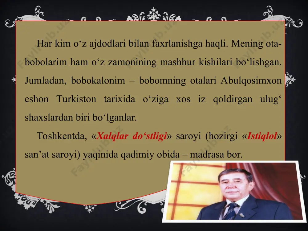 nashr etildi. ular orasida kitobxon uzoq vaqt eslab yuradigan asarlar bo‘lsa, o‘quvchi qaysidir satrlarni o‘qiganda ko‘ziga yosh kelsa, qayerdadir mazza qilib kulsa, hayajonga tushsa, men uchun bundan ortiq quvonch yo‘q. inson haqida yozishga, xalqimizning sodda-donishmandligi, sabr-qanoatini tasvirlashga urindim. yaratganga shukr, oilam ijod mashaqqatini chuqur anglaydi. umr yo‘ldoshim – pedagog. ikki farzandim, besh nabiram bor. hamisha bir orzu bilan yashayman. shunaqa kitob yozsangki, uni o‘qigan kitobxon, hamma narsani unutsa, asar qahramonlari hayoti bilan yashasa. kitobni o‘qib bo‘lgan kuni kechasi bilan uxlolmay, to‘lg‘onib chiqsa. oradan yillar o‘tib asarni qaytadan qo‘liga olganda tag‘in hayajonlansa... eng katta orzum – shu.