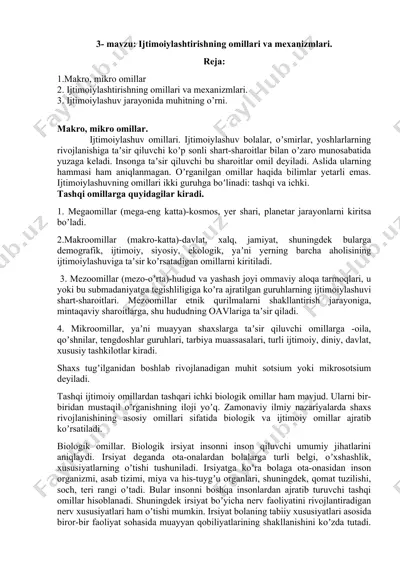 ijtimoiylashuvning omillari va mexanizmlari haqida taqdimot — DOCX