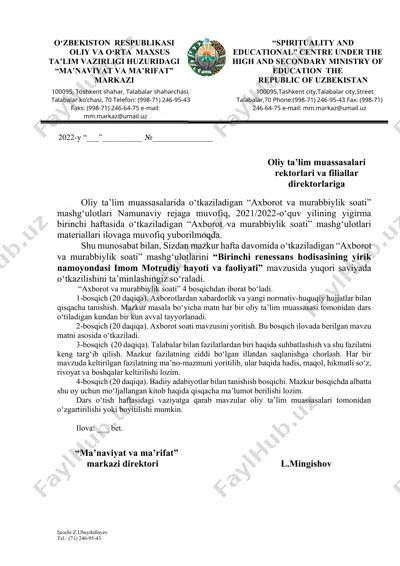 “axborot va murabbiylik soati” mashg'ulotlari — DOCX