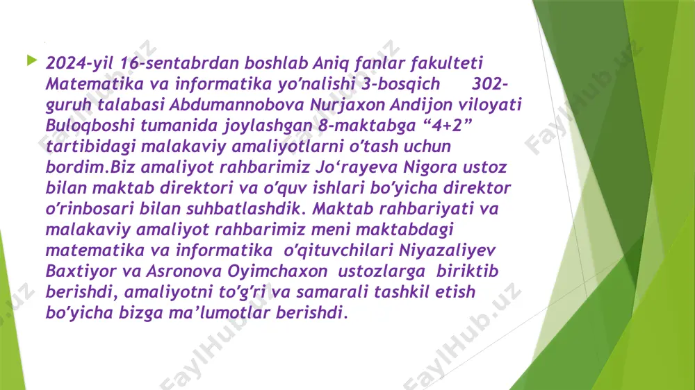 gini tushunib yetdim.darsda har xil holatlar bo‘lishini va uni qanday qilib bartaraf etish kerakligini o‘rgandim.bunda menga yordam bergan amaliyot rahbarlarimga alohida rahmat aytaman. e‘tiboringiz uchun rahmat! image1.jpeg image2.jpeg image3.jpeg image4.jpeg image5.jpeg image6.jpeg image7.jpeg image8.png image9.jpeg image10.jpeg /docprops/thumbnail.jpeg