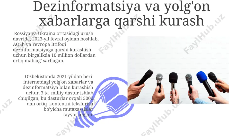 ekistonning 2022-yilgi prezident saylovlari davomida 50 dan ortiq falsafaga asoslangan manipulyativ xabarlar aniqlangan, bu esa ommaviy axborot vositalarining ta'sir kuchini ko'rsatadi. aqshning "cambridge analytica" kompaniyasi kabi tuzilmalar, dunyoning turli burchaklarida, jumladan o'zbekistonda ham, siyosiy manipulyatsiya uchun ma'lumotlardan foydalanib, 10 millionlab odamlarga ta'sir ko'rsatgan. axborot xavfsizligi va shaxsiy ma'lumotlar himoyasi 2022-yilda oʻzbekistonda kiberjinoyatchilikning 35% dan ortigʻi shaxsiy ma’lumotlarning oʻgʻirlanishi va noqonuniy tarqalishi bilan bogʻliq boʻlib, bu mamlakat miqyosida kuchli axborot xavfsizligi siyosatini ishlab chiqish zarurligini ta’kidlaydi. oʻzbekiston respublikasining “shaxsiy ma’lumotlar toʻgʻrisida”gi qonuni (2017-yil 21-dekabr) shaxsiy ma’lumotlarning noqonuniy tarqalishidan himoya qilish boʻyicha 12 ta asosiy tamoyilni belgilaydi, jumladan, axborot xavfsizligi va ma’lumotlar yaxlitligini ta’minlashga qaratilgan chora-tadbirlarni oʻz ichiga oladi. axborot etika va professional standartlar qoraqalpog‘iston respublikasida 10 ga yaqin jurnalist axborot etika qoidalarini buzganliklari uchun 2024-yilning birinchi choragida intizomiy jazo oldi, bu esa professional standartlarning e’tiborsiz qolishiga ishora qiladi. o‘zbekiston matbuot va axborot agentliklarida 2023-yilda o‘tkazilgan 50 dan ortiq seminarlar axborot etika …
