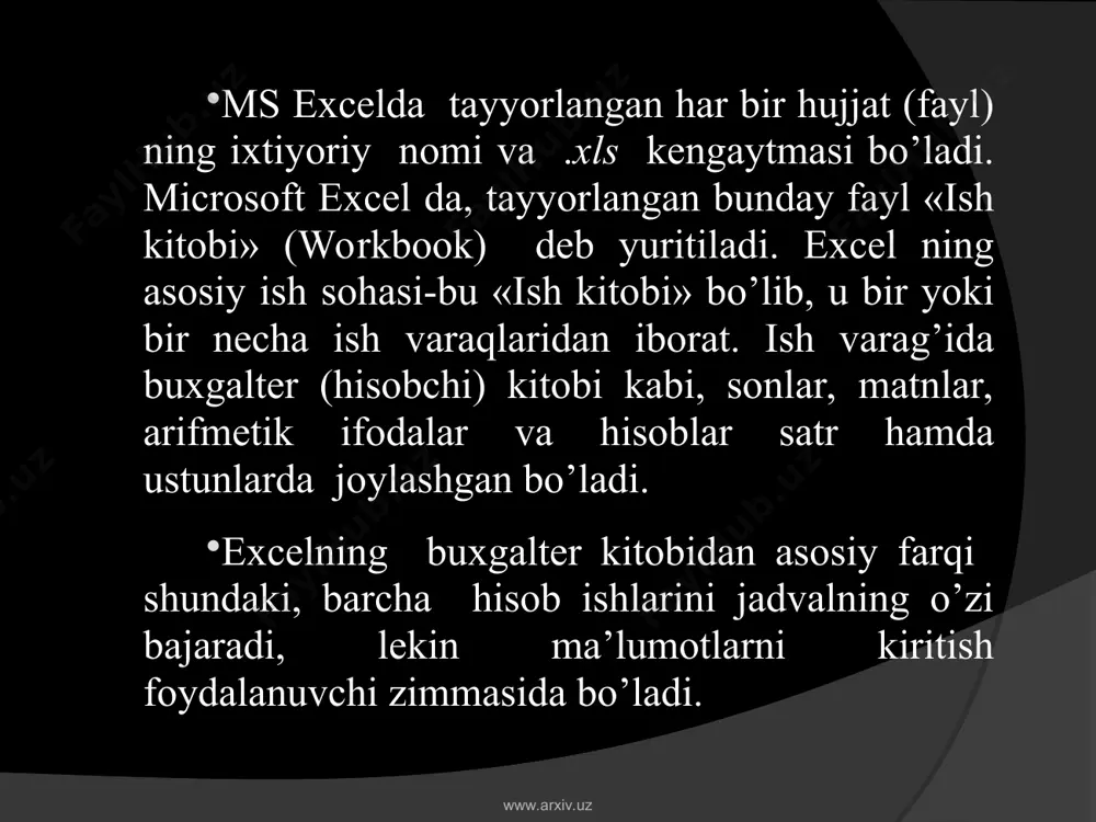 ms excel elektron jadvali va oynasining tuzulishi katakchalar va ularning manzillari - Page 5