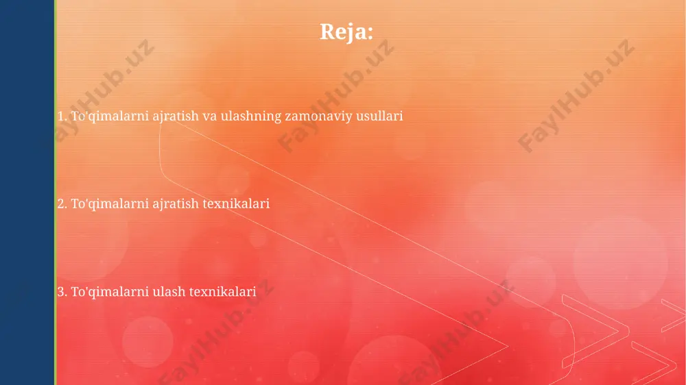 ffaqiyat ko'rsatadi va jahon sog'liqni saqlash tashkiloti ma'lumotlariga ko'ra, rivojlangan mamlakatlarda keng qo'llaniladi. to'qimalarni ajratish texnikalari lazer ablatsiyasi texnikasi, xususan, 1064 nm to'lqin uzunligidagi lazer, andijon shahridagi tibbiyot muassasalarida terining yuzaki qatlamlarini ajratishda samarali qo'llaniladi. mikrojarrohlik vositalari, masalan, 8-0 yoki 10-0 tikuv materiallari, toshkentdagi klinikalarda nozik to'qimalarni ajratishda yuqori aniqlikni ta'minlash uchun qo'llaniladi. klinik qo'llanmalar samarqand viloyatidagi jarrohlik klinikalarida minimal invaziv usullar yordamida 100 dan ortiq murakkab to'qima ajratish amaliyoti muvaffaqiyatli o'tkazildi, bu esa bemorlarning tiklanish davrini qisqartiradi. toshkentdagi 3-sonli klinik shifoxonada o'tkazilgan 50 bemor ustida o'tkazilgan tadqiqotlar shuni ko'rsatdiki, yangi to'qima birlashtirish texnologiyalari an'anaviy usullar bilan solishtirganda 20% tezroq tiklanishga olib keladi. to'qimalarni biriktirishning yangi usullari to'qimalarni biriktirishda 3d bioprinterlardan foydalanish, hujayralarni va biomateriallarni aniq joylashtirish orqali 90% gacha muvaffaqiyat darajasini ta'minlaydi, bu esa germaniya va aqshdagi klinik tadqiqotlarda tasdiqlangan. magnit maydonidan foydalangan holda ferromagnit nanozarrachalar bilan boyitilgan biomateriallar yordamida suyak to'qimalarining tiklanishi tezlashdi va 2 oy ichida 60% …