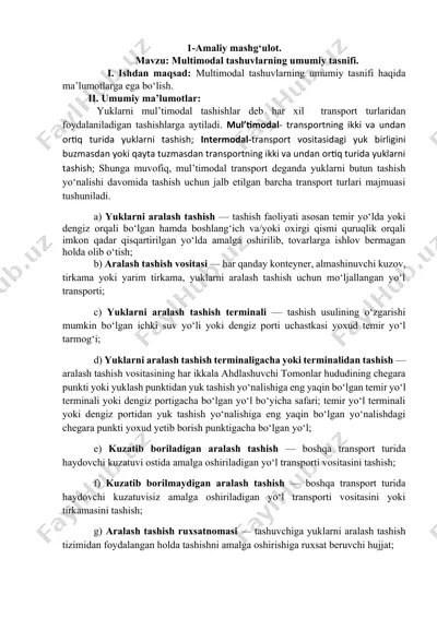 multimodal tashuvlar umumiy tasnifi — DOCX