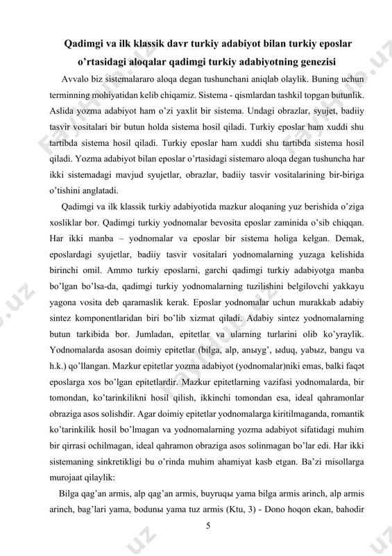 miyatdagi adabiyotga o’z ta’sirini o’tkazganda, xuddi eposlardagi qahramonlar singari sifatlarga ega bo’lishini alohida ta’kidlaydi. bu jarayon, har bir xalq adabiyotida bir kechadi, yozma adabiyotga tadrijiy ravishda o’sib o’tishi va unga ta’siri ham deyarli bir xil. bu davrgacha (asosan, afsonalarda) turli sifatlarni (donolik, bahodirlik) o’zida mujassamlantirgan qahramonlar yuzaga keldi, ya’ni sinfsiz jamiyatdagi kul’t elementlari ham yodnomalarga o’z ta’sirini ko’rsatdi. bu qahramonlik sifatlarini yuzaga chiqarish uchun janrlar o’z embrional holatidan chiqdi, imkoniyatlarini kengaytirdi, g’oyaviy-badiiy jihatdan takomillashdi. ana shu jarayon – yangi qaxramonlik sifatlarining paydo bo’lishi ham qadimgi turkiy yodnomalarning qahramonlik dostonlari ruhida yaratilishiga sabab bo’ldi va epos vazifasini ham, yozma adabiyot vazifasini ham bajaraverdi. yodnomalarning funktsiyasiga ko’ra sinkretikligi uning fol’klor-adabiy sintezi tufayli paydo bo’ldi. yodnomalarning bayon qilish texnikasi ham shunga yo’naltirilgan. i. v. stebleva bayon qilish texnikasi haqida to’xtalib, kul tigin kichik va ulug’ yodnomasining kompozitsiyasini tahlil qilar ekan, shunday xulosaga keladi: «voqealarni bayon qilish bu yodnomalarda an’anaga va she’riy formaga ega …