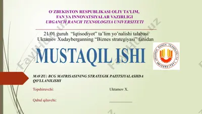 bcg matrisasining strategik pozitsiyalashda qo'llanilishi — PPTX