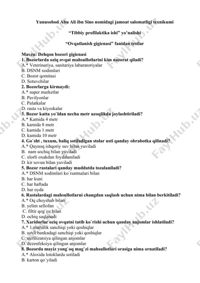 dehqon bozori gigienasi testlari — DOC