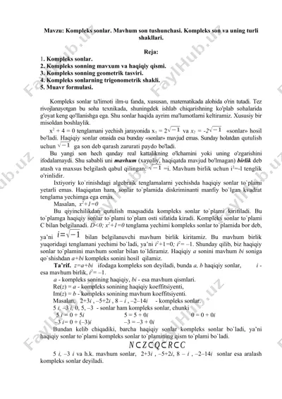 kompleks sonlar — DOCX