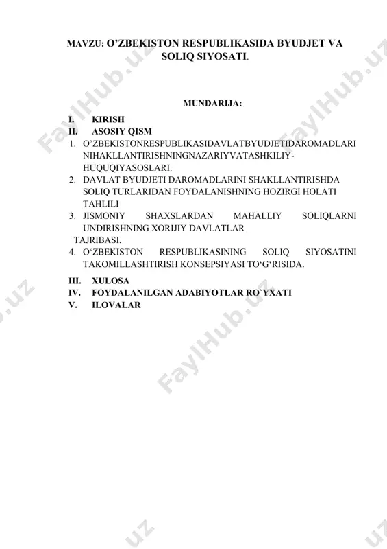 a soliqkategoriyasi davlatni iqtisodiy siyosati orqali iqtisodiy voqiylik sifatida yuzagachiqishini ta’kidlash lozim. soliq tushunchasi bu tor ma’noda davlat ixtiyorigaboshqalardan majburiy tartibda undiriladigan pul tushumlarini ifodalaydi. shundankeyin malakatimizda uzoq yillarga mo’ljallangan soliq siyosati ishlab chiqildi vahozirgi kunga kelib ancha samarali soliq siyosati yuritilmoqda. mamlakatimiz mustaqillikka erishganidan so’ng o’zining bozor munosabatlariga asoslangan rivojlanish yo’lini belgilab oldi. iqtisodiyotni boshqarishning bozor iqtisodiyoti tizimiga o’tishning tadrijiy yo’li tanlandi. prezidentimiz ta’biri bilan aytganda: “yangi tartib bo’yicha, agar shaxs soliq yoki boshqa majburiy to’lovlarni to’lashdan bosh tortish bilan bog’liq jinoyatni birinchi marta sodir etgan bo’lsa va huquqbuzarlik aniqlanganidan so’ng 30 kunichidadavlatga etkazilgan zararni to’liq qoplasa, unga nisbatan jinoiy ish qo’zg’atilmaydiva u javobgarlikka tortilmaydi”. davlatimiz rahbari boshchiligida butun dunyodatan olingan iqtisodiy taraqqiyotning “o’zbek modeli” ishlab chiqildi va hayotgajoriy etildi. asta-sekinlik bilan bozor iqtisodiyotiga xos bo’lgan munosabatlarkarimov i.a. “bosh maqsadimiz – mavjud qiyinchiliklarga qaramasdan, olib borayotgan islohotlarni,iqtisodiyotimizda tarkibiy o’zgarishlarni izchil davom ettirish, xususiy mulkchilik, kichik biznes va tadbirkorlikkayanada keng …