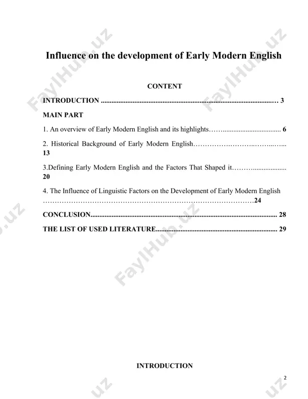 e needs of educational institutions, sectors and regions, organizes the teaching of at least 10 foreign languages. also, together with the ministry, the office and other employers, it develops and implements methods that provide the opportunity to fully implement the professional activities of employees in foreign languages, adapting them to the conditions. the аim оf the reseаrch is to investigate the various factors that influenced the development of early modern english. this will involve exploring political, social, and cultural influences on the language during this period, as well as examining the impact of events such as the renaissance, the reformation, and the printing press on the evolution of english. by understanding the forces that shaped early modern english, this research aims to provide insights into how the language changed and developed during this crucial period in its history. the tаsks оf the reseаrch. 1. examining the influence of political events, …