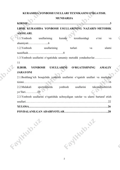 kurashda yonbosh usullari texnikasini o'rgatish. — DOCX