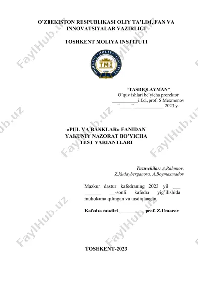 "pul va banklar" fanidan testlar — DOC