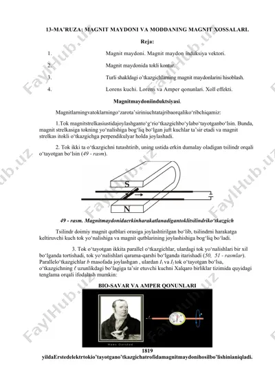 magnit maydoni va moddaning magnit xossalari — DOCX