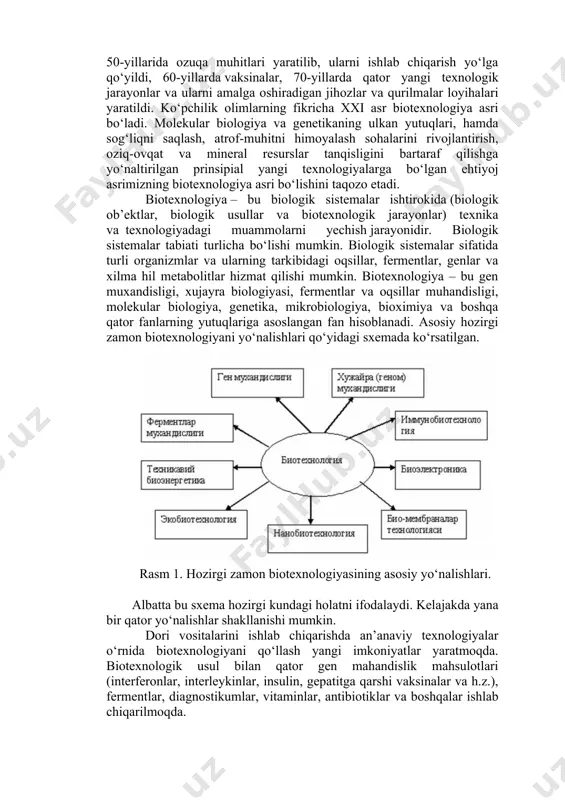 uyushgan zarralar – viruslar va viroidlar, ikkinchisiga – bakteriyalar, uchinsiga boshqa hamma organizmlar (zamburug‘lar, suv o‘tlari, o‘simliklar, hayvonlar) kiradi. barcha avlodlarning vakillari genetik materialga ega bo‘lishiga qaramay, turli akariotlar nuklein kislota turlaridan birortasi rnk yoki dnk dan mahrumdirlar. ular jonli xujayradan tashqari faoliyat yuritishga (shu jumladan replikatsiyaga) qodir emas, ya’ni ularni yadrosiz deb atash to‘g‘ri bo‘ladi. bakteriyalar xujayrali tuzilishga ega ularda har ikki turdagi nuklein kislotasi – rnk va dnk mavjud, ulardan dnk yolg‘iz (halqasimon) xromosoma ko‘rinishidadir. ularning aksariyati oziqa muhitlarda (organizmdan tashqarida) ko‘payadi, agarda bakteriyalar orasida shartsiz (obligat), mazkur alomat bo‘yicha viruslarga (xlamidiyalar, spiroplazmalar, rikketsiyalarga) yaqinlashuvchi parazitlar mavjud bo‘lsa ham, ularning parazitligi o‘z mexanizmi bilan farq qiladi – uni xujayrali deb atash mumkin. viruslarning parazitligi genetik darajada rivojlanadi. bu demak, bakteriyalar – vazifalariga ko‘ra, shu jumladan genetik jihatdan bir-biriga bog‘liq tuzilmalardan iborat. bakteriyali xujayraning genetik tuzilmalari to‘laqonli faoliyat ko‘rsatishiga qaramay, ular chegaralangan yadro shaklida guruhlanmagan, shuning uchun bakteriyalar yadrodan …