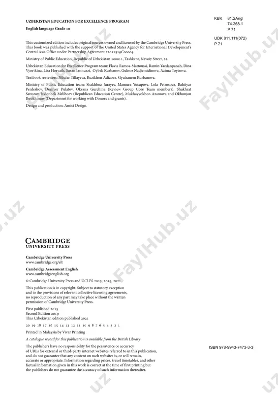 t century. to this end, the ministry of public education of the republic of uzbekistan has collaborated with the usaid-uzbekistan education for excellence program to adopt and adapt a series of textbooks published by cambridge university press. these books were carefully reviewed and selected by uzbek and international experts in english and language-teaching methodology. furthermore, the editions of these books have been specially prepared for the teachers and students of uzbekistan. we hope that you and your students will find the series enjoyable and useful! ministry of public education of the republic of uzbekistan www.uzedu.uz adapting prepare to your context dear teachers you have an important role teaching english as a foreign language; and more than ever your contribution to the success of children and youth in uzbekistan growing up in a globalized world is highly valued. this addendum (introduction) to the teacher’s book has been included to facilitate the …
