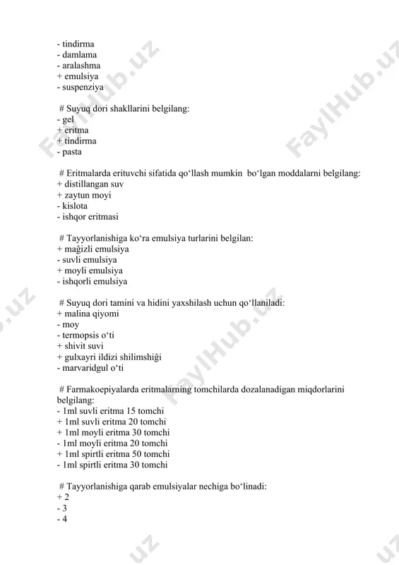 opsis o‘tidan 1:300 nisbatda 180 ml damlama yozib berilsin va 1 osh qoshiqdan kuniga 4 mahal 3 kun mobaynida ichishga buyurilsin: + rp.: infusi herbae thermopsidis 0,6 – 180 ml d.s. 1 osh qoshiqdan kuniga 4 mahal 3 kun ichilsin. - rp.: decocti herbae thermopsidis 0,6 – 180 ml d.s. 1 osh qoshiqdan kuniga 4 mahal 3 kun - rp.: emulsi herbae thermopsidis 0,6 – 180 ml d.s. 1 osh qoshiqdan kuniga 4 mahal 3 kun - rp.: tinc. herbae thermopsidis 0,6 – 180 ml d.s. 1 osh qoshiqdan kuniga 4 mahal 3 kun - rp.: herbae thermopsidis 0,6 – 180 ml d.s. 1 osh qoshiqdan kuniga 4 mahal 3 kun # tog‘ri rasmiylashtirilgan reseptni ko‘rsating, bir marotabalik dozasi (td) 0,5 g bo‘lgan bahorgi adonis (adonis vernalis) o‘ti damlamasiga resept yozilsin, 1 osh qoshiqdan 3 mahal ichishga buyurilsin: + rp.: inf. herbae adonidis vernalis 6,0 – 180 ml d.s. 1 …