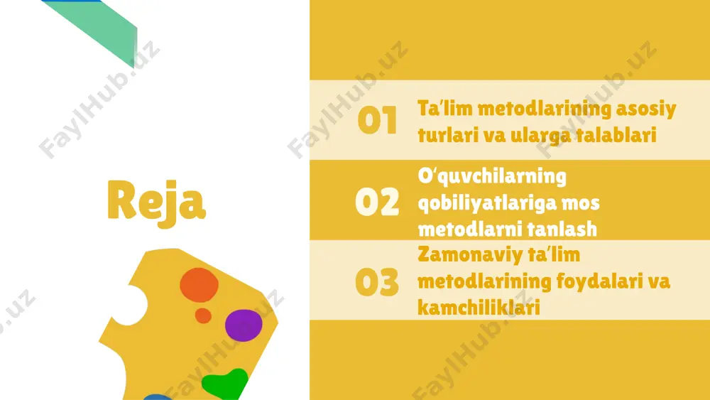 uzatuvlar qoʼllanilishi mumkin, ular oʼquvchilarning qobiliyatlarini aniq baholashga yordam beradi. taʼlim metodlarini shaxsiylashtirish taʼlim metodlarini shaxsiylashtirish orqali oʼquvchilar uchun qulay va samarali muhit yaratish mumkin. bu taʼlim jarayonini yaxshilaydi. bunda, oʼquvchilarning qobiliyatlari, qiziqishlari va ehtiyojlarini hisobga olish kerak. bu yondashuv taʼlim samaradorligini oshiradi. boshlangʻich taʼlimda qobiliyatlarni rivojlantirish boshlangʻich sinflarda qobiliyatlarni rivojlantirish oʼquvchilarning individual xususiyatlarini hisobga olgan holda taʼlim jarayonini samarali tashkil etishga yordam beradi. bu jarayon oʼquvchilarning bilim olishga boʼlgan ishtiyoqini oshiradi. qobiliyatlarni rivojlantirish uchun turli metodlar va strategiyalar qoʼllaniladi. ular orasida amaliyot, guruhli ishlar, oʼyinlar va interaktiv mashgʼulotlar muhim ahamiyatga ega boʼlib, oʼquvchilarning qobiliyatlarini kengaytiradi. oʼquvchilar qobiliyatlariga mos yondashuv, ularning individual talablari va qiziqishlariga javob berish imkonini beradi. bu, oʼquv jarayonining samaradorligini oshiradi va har bir oʼquvchining rivojlanishiga hissa qoʼshadi. 1 2 3 zamonaviy taʼlim metodlari: afzalliklari • zamonaviy taʼlim metodlari oʼquv jarayonini samarali va qiziqarli qiladi. • oʻquvchilarning faol qatnashuvini oshiradi. • individual oʻqitish yondashuvlarini taʼminlaydi. • innovatsion …