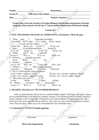 final control work for the 2nd course students — DOCX
