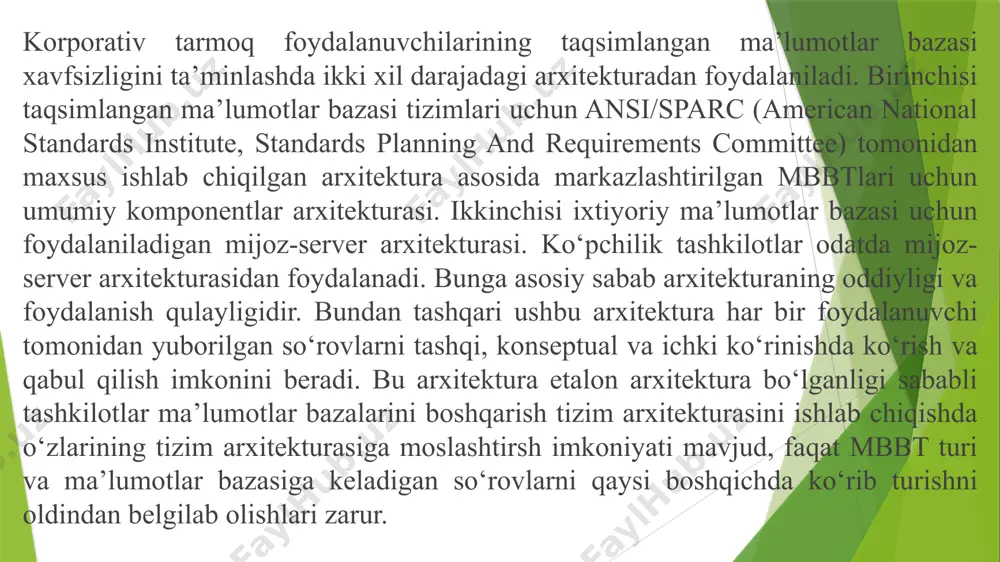 2-ma’ruza. ma’lumotlar bazasi arxitekturasi - Page 5