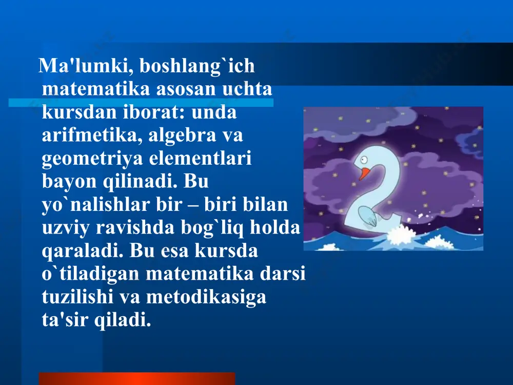 ish darsi. 6. muammoli dars. 7. andozasiz dars. foydalangan adabiyoti 1. mavlonova r. va boshq. pedagogika. - t.: o'qituvchi, 2. m.axmedov, n.abduraxmonova, m.jumayev. birinchi sinf matematika darsligi. ) toshkent. “ turon-iqbol,” 3. milliy istiqlol g’oyasi: asosiy tushuncha va tamoyillar. – t.: o’zbekiston, 4. mavlonova r., to’raeva o., xoliqberdieva k. pedagogika. – t.: o’qituvchi, 5. n. u. bikbayeva, e. yangabayeva, k. m. girfanova to’rtinchi sinf matematika darsligi „o‘qituvchi“ nashriyot-matbaa ijodiy uyi. image1.jpeg image2.png image3.jpeg image4.jpeg image5.jpeg image6.jpeg image7.jpeg image8.jpeg image9.png /docprops/thumbnail.jpeg