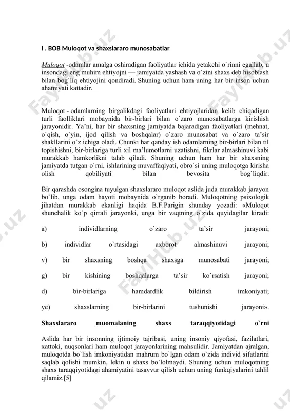 tiradigan ishlarni qilishi mumkin. masalan, ko`plab tadqiqotlarda izolyatsiya, ya’ni odamni yolg`izlatib qo`yishning uning ruhiyatiga ta’siri o`rganilgan. masalan, uzoq vaqt termokamerada bo`lgan odamda idrok, tafakkur, xotira, hissiy xolatlarning buzilishi qayd etilgan. lekin ataylab emas, taqdir taqozosi bilan yolg`izlikka mahkum etilgan odamlarning maqsadli faoliyatlar bilan o`zlarini band etishlari u qadar katta salbiy o`zgarishlarga olib kelmasligini ham olimlar o`rganishgan. lekin baribir har qanday yolg`izlik va muloqotning yetishmasligi odamda muvozanatsizlik, hissiyotga beriluvchanlik, xadiksirash, xavotirlanish, o`ziga ishonchsizlik, qayg`u, tashvish hislarini keltirib chiqaradi. shunisi qiziqki, yolg`izlikka mahkum bo`lganlar ma’lum vaqt o`tgach ovoz chiqarib, gapira boshlasharkan. bu avval biror ko`rgan yoki his qilayotgan narsasi xususidagi gaplar bo`lsa, keyinchalik nimagadir qarab gapiraverish ehtiyoji paydo bo`lar ekan. masalan, bir m.sifr degan olim ilmiy maqsadlarini amalga oshirish uchun 63 kun g`or ichida yashagan ekan. uning keyinchalik yozishicha, bir necha kun o`tgach, u turgan yerda bir o`rgimchakni ushlab oladi va u bilan dialog boshlanadi. «biz, deb yozadi u shu hayotsiz g`or …