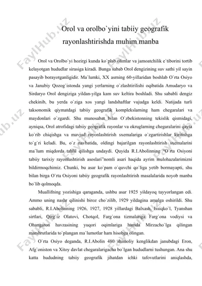 orol va orolbo'yini tabiiy geografik rayonlashtirishda muhim manba — DOC
