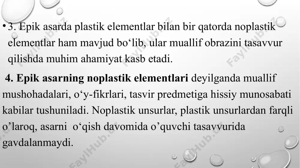 lanayotgan narsalar kimning nigohi orqali berilmoqda. nuqtai nazar tashqi kompozitsiya tashqi kompozitsiya tushunchasi ba’zan arxitektonika istilohi bilan ham ifodalanadi. bu o‘rinda gap adabiy asarning tashqi qurilishi, uning qism, bob, fasl, band, parda va ko‘rinishlarga bo‘linishi, sarlavha, epigraf, so‘zboshi va so‘ngso‘z, izoh kabilar bilan ta’minlanishi haqida bormoqda. ya’ni, asosan, matn uzvlari haqida. shu bois arxitektonikani ba’zi mutaxassislar matnning tashqi kompozitsiyasi deb ham ta’riflaydilar. «tashqi kompozitsiya» asarning badiiyat hodisasiga aylanishida g‘oyat muhim ahamiyat kasb etadi. masalan, «o‘tgan kunlar»dagi boblarning nomlanishini eslang: «xon qiziga loyiq bir yigit», «marg‘ilon havosi yoqmadi», «kutilmagan baxt», «xayrixoh qotil», «esini kirgizdi»... har bir sarlavhada bobning g‘oyaviy-tematik mag‘zi, syujet harakati, muallif baho-munosabati lo‘nda va aniq aks etadi, sarlavha asosiy nuqtani urg‘ulab, ma’lum ma’noda asarning qabul qilinishini boshqaradi. aytaylik, «bir g‘aribi bechora» deb nomlangan bobda musulmonqulning homid uyushtirgan ig‘vo xati bilan tanishish jarayoni tasvirlangan. epik tur va uning janrlari o’rta katta kichik kichik epik tur shakllari rivoyat hikoya ertak esse …