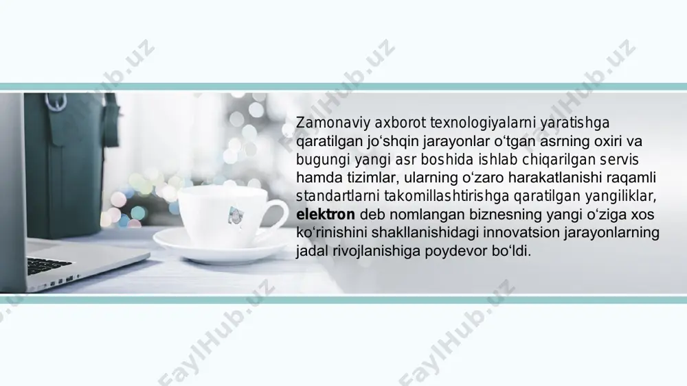 ni katsiya dasturiy ta’minot strategik biznes maqsadlari biznes jarayoni biznes korxonalari axborot tizimlari biznes tashkilotlari biznesning quyidagi oltita strategik maqsadiga erishish uchun axborot tizimlariga katta miqdorda sarmoya kiritadilar: operatsion mukammallik; yangi mahsulotlar, xizmatlar va biznes modellari; xaridor va yetkazib beruvchining yaqinligi; qaror qabul qilishni takomillashtirish; raqobatdosh ustunlik; omon qolish. axborot texnologiyalari (information technologies - it) – bu tashkilot o‘z biznes maqsadlariga erishish uchun foydalanishi kerak bo‘lgan barcha apparat va dasturiy ta’minot majmuidir. bunga nafaqat kompyuter mashinalari, saqlash qurilmalari va ko‘chma mobil qurilmalar, balki windows yoki linux operatsion tizimlari, microsoft office ish stoli ish paketi va odatdagi yirik tashkilotda foydalaniladigan minglab kompyuter dasturlari kabi dasturlar kiradi. axborot tizimi(at)ni texnik jihatdan tashkilotda qarorlar qabul qilish va nazorat qilishni qo‘llab- quvvatlash uchun ma’lumotlarni to‘playdigan qayta ishlaydigan, saqlaydigan va tarqatadigan o‘zaro bog‘liq komponentlar majmui hisoblanadi. axborot texnologiyalari axborot tizimlari turlari (asosiylari) chakana savdo do'konlarida qo'llaniladigan savdo nuqtasi (pos) tizimi tranzaksiyalarni qayta ishlash tizimi (tps) …