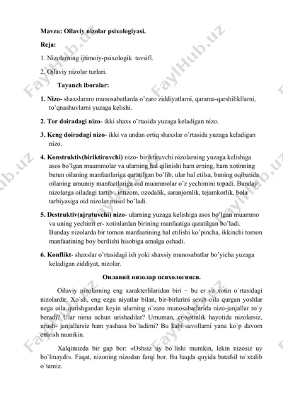 oilaviy nizolar psixologiyasi — DOCX