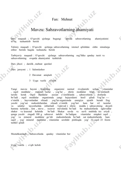 sabzavotlarning ahamiyati — DOC