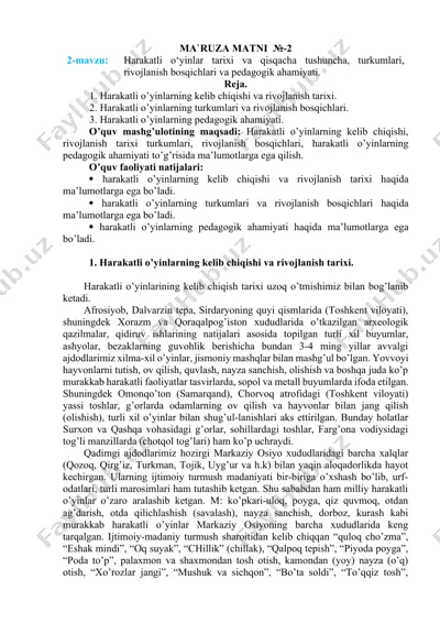 harakatli o’yinlarning kelib chiqishi va rivojlanish tarixi — DOCX