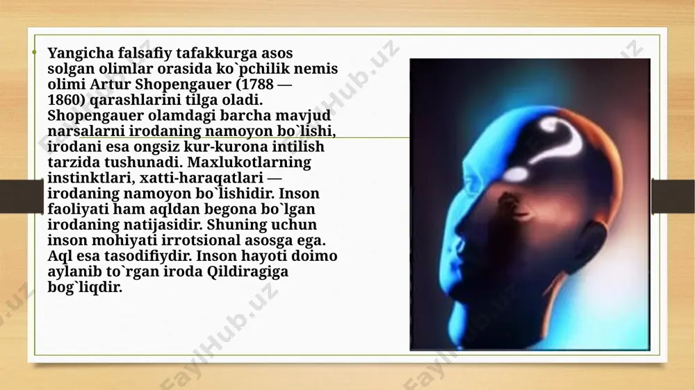 asining yirik namoyondasi хegel katta xissa qo`shganlar. jamiyat taraqqiyoti to`g`risidagi ta’limotlar orasida tadrijiy taraqqiyot va inqilobiy sakrashlar yo`lidan borishni ilgari suradigan ta’limotlar talaygina. ko`pchilik tadrijiy yo`lni ma’qul ko`radi va biz yuqorida tilga olgan faylasuflarning aksariyati ana shunday qarash tarafdori. afsuski, boshqacha qaraydigan ta’limotlar ham bor. yangi davr falsafasida tarqalgan ana shunday oqimlardan biri marksizm bo`lib, uning asoschisi nemis iqtisodchisi va faylasufi k. marksdir (1818 — 1883). uning ijtimoiy falsafasi kapitalizmda sinfiy ko`rashning mutloq antogonizm darajasiga kotarilishi, oxir-oqibat proletariat diktaturasining o`rnatilishi va shu yo`l bilan sinfsiz jamiyatga o`tishni targ`ib qiladigan va real hayotni aks ettirmaydigan nazariyadir. keyinchalik sobik ittifokda xukmron mafko`raga aylangan bu ta’limot dastlab k. marks va f. engels yozgan «kommunistik partiya manifesti»da bayon qilingan. uning nazariy asoslari k. marksning «kapital», f. engelsning «anti-dyo`ring» va «tabiat dialektikasi» asarlarida ta’riflab berilgan bo`lib, ijtimoiy hayotda salbiy oqibatlarga olib keldi. хх asrga kelib jamiyat tarixiy taraqqiyotiga oid ta’limotlarni umumlashtirish natijasida ijtimoiy taraqqiyotning plyuralistik …