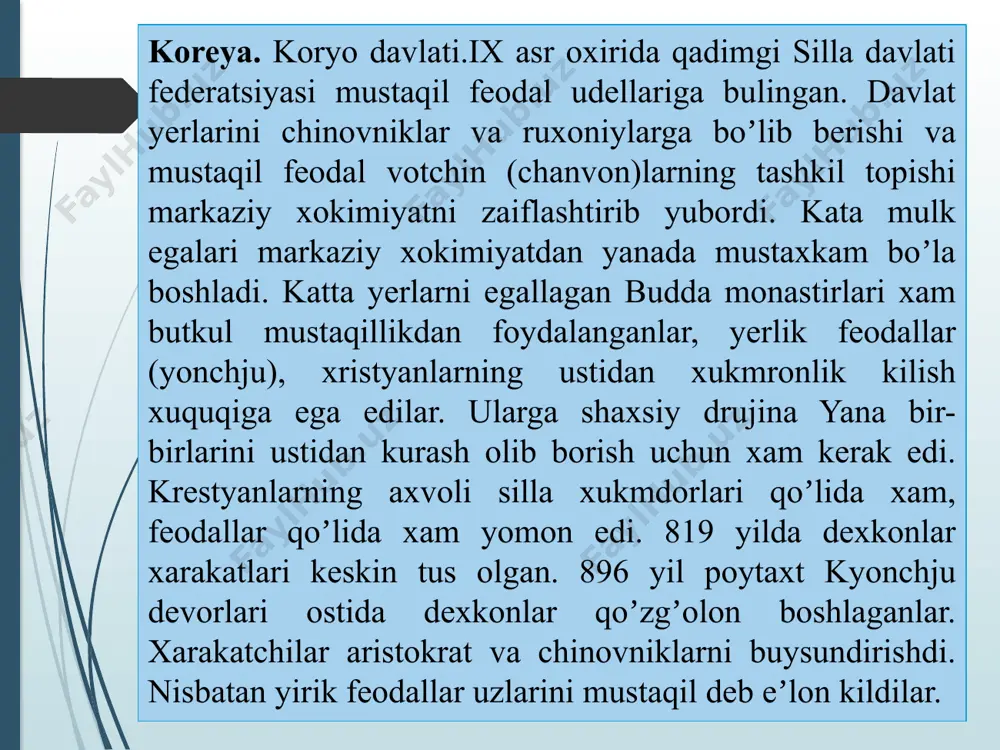 diki, kuchli va urushqoq turk-eron davlati-g’aznaviylar davlati vujudga kelgan edi. (bu davlatning nomi poytaxt boʼlmish g’azna shahrining nomidan olingan edi). sulton muxammad g’aznaviy (998-1030) sharqiy eron va аfgʼoniston yerlarini, 1001 yiladan eʼtiboran esa аmudaryoning berigi tomonidagi yerlarni, yaʼni buxoroni ham oʼz qoʼl ostiga kiritib oldi. podsholik davri mobaynida u, shimoliy hindistonga oʼn yetti marta yurish qildi. hindiston shaharlari musulmonlar tomonidan nihoyat darajada qattiq talandi. muxammad g’aznaviy bu yurishlardan shimolga oʼn minglab erkak va ayollarni asir qilib haydab ketdi, mamlakatni, ayniqsa hind ibodatxonalarini talab, karvon-karvon oltin, kumush, qimmatbaho toshlar olib ketdi. g’azna shahri muhtasham binolar bilan bezaldi, bu binolarning koʼpini hindiston ustivorlari solgan edi. 1030 yilda maxmud g’aznaviy oʼlgan vaqtda uning imperiyasi amudaryo qirgʼoqlaridan tortib, to ganga daryosigacha borgan, butun hind daryosi havzasini ham oʼz ichiga olgan edi. yangi davlat poytaxt shaharning nomi bilan dehli sultonligi deb yuritiladigan boʼldi. xi–xii asrlarda hindistonning shimoliy hududlariga turk va afg‘on qabilalarining hujumlari va joylashuvi …
