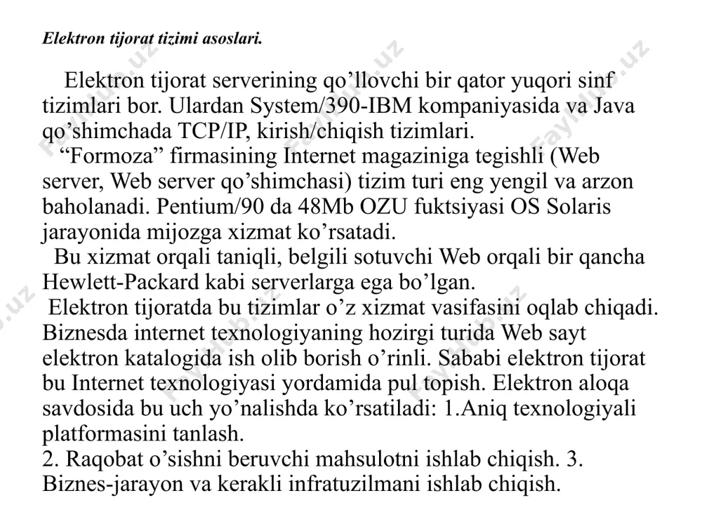 ha xalos bo’lishingiz mumkin. mahsulotlarni sotib olmaganingiz sababli, u bilan bog’liq xarajatlar yo’q. 3. katta va murakkab bozor bir nechta sotuvchilarning mahsulot ro’yxatlarini birlash-tiradi, lekin yaxshi tashkil etilgan katalogga tuzilgan va elektron tijorat veb-saytiga qaraganda ko’proq ma’lumotlarga ega. shu sababli, u yaxshi qurilgan navigatsiya tizimini va foydalanuvchilarga qidiruvni aniqroq yaxshilashga imkon beradigan samarali qidiruv filtrlarini talab qiladi. 4. ijobiy pul oqimi elektron tijorat: dastlab katta sarmoyalar kiritilgan elektron tijorat veb-saytlari, ularning daromadlari va resurslari buzilishi uzoqroq vaqt talab etadi. bozor: bozorlar foyda olish marjlaridan yaxshiroq foydalaniladilar, chunki olingan daromad bitimlar foizidan iborat. tranzaktsiyalar hajmi-ga qarab, ishlab chiqarilgan pul ko’pincha o’sishni tezlashtirish uchun mahsulot ishlab chiqarishga qayta sarmoya qilinadi. 5. mahsulot tanlovi bozor turli xil mahsulotlarni taklif etadi. ko’pgina ishlab chiqaruv-chilar bir xil platformada sotishganligi sababli, oddiy brendlar to’pla-miga ega oddiy onlayn do’konga qaraganda ko’proq tanlov mavjud. shuningdek bozorlar ko’pincha kichik biznes tomonidan ikkinchi dara-jali mahsulotlarni sotishda foydalaniladi, shuning uchun narxlar …
