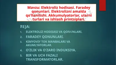 elektroliz va kimyoviy tizimlar — PPTX