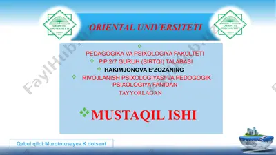 o'smirlik davrida bilish jarayonlarining rivojlanishi — PPTX