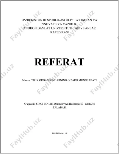 o‘simliklar va hayvonlar o'rtasidagi munosabatlar — DOCX
