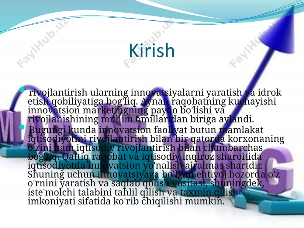 gida an'anaviy mahsulotlarni ishlab chiqishda qo'llaniladigan an'anaviy marketing vositalaridan (reklama, pr va boshqalar) foydalanish mumkin. shuningdek, innovatsion marketingning nostandart vositalari. bu shuni anglatadiki, innovatsiyalar marketingi ham an'anaviy, ham innovatsion marketing yordamida amalga oshirilishi mumkin. marketingning asosiy farqi shundaki, u mahsulot bilan emas, balki g‘oya yoki innovatsiya bilan ishlaydi; iste'molchiga e'tibor berish va yangi mahsulotni sinab ko'rish zarurligini singdirishga qaratilgan bo'lib, iste'molchini raqobatchilarning mahsulotidan o'tishga ko'ndirmaydi. bozor ehtiyojlari doimo tez sur'atlar bilan o'zgarib turadi, shuning uchun korxonalar doimiy ravishda tahlil qilishlari va yangi mahsulotlar, texnologiyalar ustida ishlashlari, shuningdek, tashqi muhitda ularga ochilgan barcha imkoniyatlardan maksimal darajada foydalanishlari kerak. aynan innovatsiyalar marketingi bugungi kunda tobora murakkablashib borayotgan bu muammolarni hal etishning kalitidir. zamonaviy sharoitda innovatsion marketing raqobatbardosh strategiyalarning asosiga aylanmoqda. tashqi muhitdagi o'zgarishlar doimiy ravishda innovatsiyalar uchun zamin yaratadi, ehtiyoj va talablarni qondirish uchun yangi imkoniyatlar paydo bo'ladi. innovatsion marketing kontseptsiyasi butun marketing tizimining ishlashi, bozorni o'rganish va korxona uchun raqobat strategiyasini …