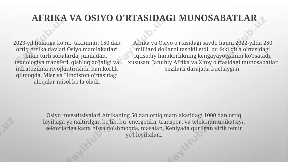 ko'rsatkichlari bo'yicha dunyoda peshqadam hisoblanadi. afrika va osiyo aholisi soni bo'yicha dunyoda yetakchi o'rinlarni egallaydi, taxminan 1,5 milliarddan ortiq aholi afrikada va 4,5 milliarddan ortiq aholi osiyoda yashaydi, bu global aholi sonining katta qismini tashkil etadi. e'tiboringiz uchun rahmat @taqdimot_robot image1.png image2.png image3.png
