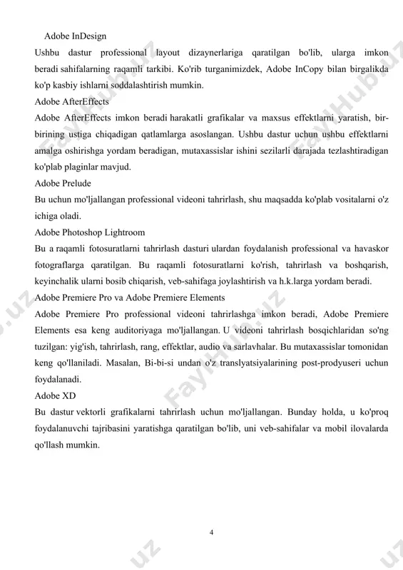 'vo bilan ishchilarni sudga berib keladi. kompaniyalar o'zaro maxfiy shartnoma tuzdilar, unga ko'ra 2004 yildan 2009 yilgacha ish haqining o'sishini to'xtatish maqsadida bir-birlarining xodimlarini yollamaydilar, bunday cheklov antitrest qoidalariga ziddir. sinfi bo'yicha sud ishi ushbu kompaniyalarda ishlagan va ishlagan 64410 kishidan iborat edi. sudlanuvchilar ushbu davrda ushbu xodimlarning maoshlari ko'payganligi va kompaniyalar o'rtasidagi o'zaro munosabatlar ish haqiga salbiy ta'sir ko'rsatmaganligini ta'kidlamoqda. 2015 yil sentyabr oyida sud tinchlik kelishuvini ma'qulladi, buning uchun da'vogarning advokatlari 36 215 pullik soat va 3,2 million sahifa yuridik hujjatlarni sarfladilar. yarashuv shartnomasida da'vogarlarga 415 million dollar to'lash, advokat to'lovlarini ikki baravar kamaytirish (hisob-fakturaga nisbatan) va shu sababli xodimlarga beriladigan nafaqalar miqdori 700 dollarga - 5700 aqsh dollarigacha ko'tarilishi kerakligi to'g'risida buyruq berildi. adobe premiere pro - adobe systems-ning professional ravishda video-tahrirlash dasturi. bu adobe premiere dasturining vorisidir (uning so'nggi versiyasi 6.5 bilan raqamlangan). dasturning birinchi versiyasi (aka adobe premiere 1) 2003 yil 21 avgustda windows operatsion …