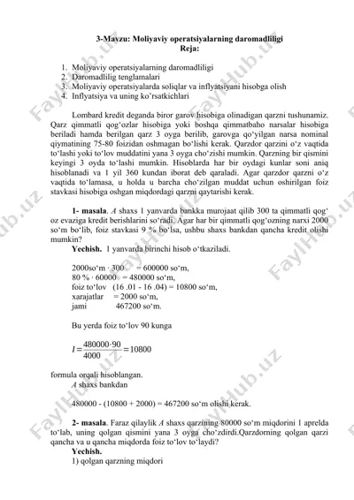 moliyaviy operatsiyalarning daromadliligi — DOCX
