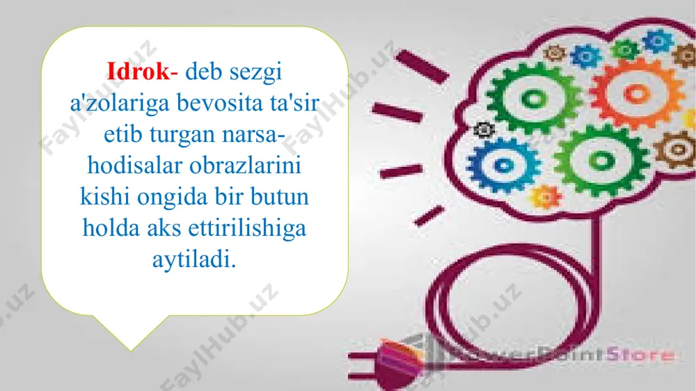 hi to`laroq, qora kiyimli kishi qotmaroq, xush bichimroq ko`rinadi. qizilrang issiqlik hosil qilsa, oqrang sovuqlik hosil qiladi va h.k. gallyutsinatsiya voqelikdagi narsa va hodisalarning tana a'zolarini qabul qilish analizatorlarga bevosita ta'sir etmasdan inson ongida turli obrazlarning (ovozlarning eshitilishi, sharpalarning sezilishi) xayolan, fikran paydo bo’lishidan iborat idrokning psixopatalogik (ruhiy xastalik) hodisasiga gallyutsinatsiya deyiladi. idrok turlari fazoni idrok qilish vaqtni idrok qilish harakatni idrok qilish ijtimoiy persepsiya ko'rish tuyish eshitish kinestezik hid bilish ta'm bilish aralash materiyaning yashash shakliga qarab idrokning tasnifi analizatorga qarab fazoni idrok qilish vaqtni idrok qilish harakatni idrok qilish aktivligiga ko'ra ixtiyoriy ixtiyorsiz fazoni idrok qilish - forma, kattalik, ob’ektlarni joylashishi, ularning re’lefi va yo`nalganligini idrok etishda ifodalanadi. fazoni idrok etish kuchini, teri tuyush va muskul harakat organlari asosida yuzaga keladi. fazoni idrok qilish fazoni idrok qilinishi kishining o`zini kurshab turgan muhitni chamalashining mukarrar shartlaridan bo`lib, uning ushbu muhit bilan o`zaro birgalikdagi harakatida katta rol o`ynaydi. fazoni idrok …