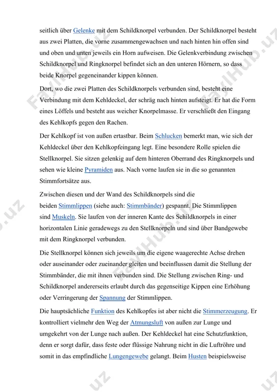 u produzieren, laufen im menschlichen körper folgende prozesse ab: · initiierung eines phonationsstroms aus den lungen · phonationsprozess: überwindung der stimmlippen · eigentlicher artikulationsprozess: die sprechwerkzeuge werden in die erforderliche stellung gebracht. entstehung des phonationsstroms durch volumenvergrößerung des brustkorbs mittels der brustmuskulatur, der rippen und des zwerchfells kann sich die lunge ausdehnen und es entsteht ein unterdruck, so dass luft über die atemwege in die lunge strömen kann. durch senken der rippen und heben des zwerchfells zieht sich die lunge andererseits wieder zusammen. der dabei entstehende überdruck wird als exspirationsluftstrom wieder aus der lunge über die bronchien in die luftröhre gepresst. die luftröhre ist elastisch und endet oben mit dem kehlkopf. erst dort, im kehlkopf, entscheidet sich, ob der exspirationsstrom zum phonationsstrom wird oder nicht. der phonations- und artikulationsprozess schematische darstellung der stellknorpel inatmungsstellung; a: schildknorpel, b: ringknorpel, c: stellknorpel, d: stimmlippen während die luft aus den lungen ausströmt, passiert …