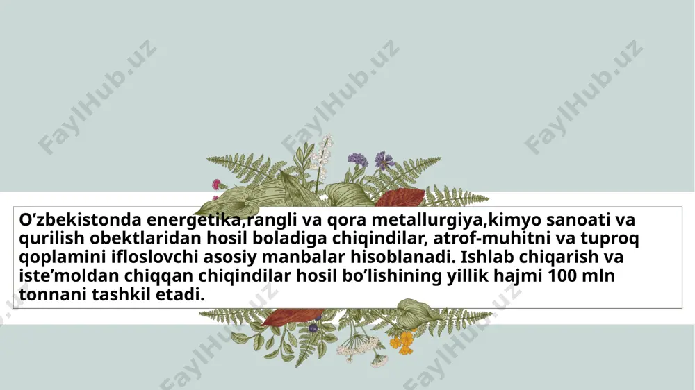 hdan keyin chiqindilar hosil bo'lishi ma’lum. shunday qilib, materiallarni qayta ishlash va qayta tiklash darajasini oshirishga pul tikish chiqindilarni hosil qilish darajasining pasayishiga olib keladi va natijada inson salomatligini yaxshilashga imkon beradi возможности для реализации в облаке заголовок презентации 15 15 etiboringiz uchun rahmat! 16 image1.png image2.png image3.png image4.png image5.png image6.png image7.png image15.png image16.png image10.png image11.png image12.png image17.png image18.png image8.png image14.png image19.png image20.png image21.png image22.png image23.png image13.png image24.png image25.png image26.png