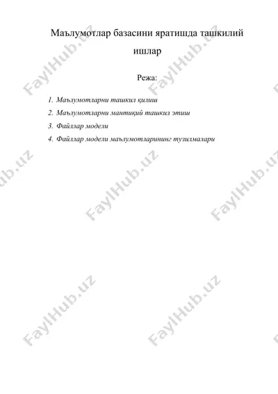 маълумотлар базасини яратишда ташкилий ишлар — DOCX