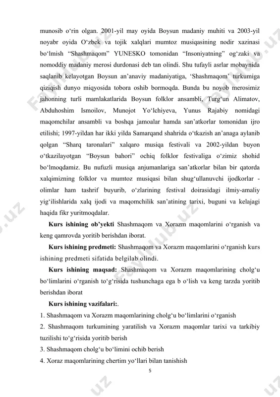 cholg‘u asar va turkumlar rivojlanadi. xi-xiii asrlardan boshlab, to xvii asrgacha yaqin va o‘rta sharqda “duvozdahmaqom” – 12 maqom turkumi keng tarqalib, musiqa amaliyotida qo‘llanib keldi. xviii asrda buxoroda yangi turkum – “shashmaqom” uzil-kesil shakllandi. shashmaqom — tojik, oʻzbek, qoraqalpoq va buxoro yahudi xalqlari musiqiy merosida markaziy oʻrin tutgan maqomlar turkumi; parda, ohang, usul, shakl, uslub kabi vositalar bilan o‘zaro uzviy bog‘langan mumtoz kuy va ashulalar majmui. u muayyan shartsharoitlarda musiqiy folklor hamda kasbiy musiqa yoʻnalishlarida orttirilgan ko‘p asrlik ilmiy ijodiy tajriba hamda izlanishlar natijasida yuzaga kelgan. shashmaqom milliy hamda mintaqaviy mumtoz musiqa anʼanalarining tarixan uzun taraqqiyot jarayoni natijasida bir qator bastakorlar avlodi san’atining qomusiy mahsulidir. xix asrda “xorazm maqomlari” turkumi va farg‘ona-toshkent maqom yo‘llari vujudga keladi. shuningdek, yovvoyi (erkin koʻrinishdagi) maqomlar, surnay, dutor yo‘llari va boshqalar shashmaqom ta’sirida rivojlandi. o‘tgan zamon bastakorligida keng qo‘llanilgan amal, kor, naqsh, peshrav, savt, tarona, qavl kabi janrlarning noyob namunalari shashmaqom tarkibida bizgacha yetib …