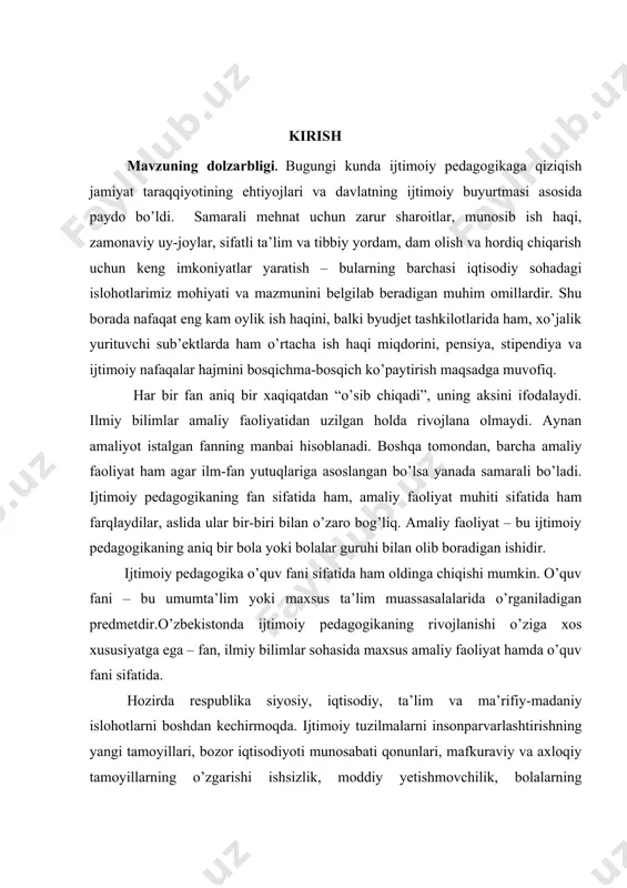 i komil inson fazilatlari sifatida ulug’lab kelganlar. “haromdan yiroq yurgin, tongla qiyomat kuni otashda kuymaysan», deya uqtiradi abduxoliq g’ijduvoniy. she’riyat sultoni alisher navoiy esa o’zining «mahbub ul-qulub» asarida: «odamiyning yaxshirog’i uldirkim, parso va pok bo’lgay va haq so’zni ayturda bevahmu pok bo’lgay. o’zi poku ko’zi pokni inson desa bo’lur, tili arig’ (nozik) va ko’ngli arig’ni musulmon desa bo’lur», deydi. o’zbek xalqining ma’naviy qiyofasi uning milliy xususiyatlari bilan go’zal va boshqa xalqlardan ham u o’zining ana shu xususiyatlari bilan ajralib turadi. milliy udumlar, urf-odatlar va an’analar xalq ma’naviyatini boyituvchi muhim omil ekanligi haqida gapirib, birinchi prizidentimiz i.a.karimov quyidagi fikrlarni bildirib o’tadi: “albatta, har qaysi xalq yoki millatning ma’naviyatini uning tarixi, o’ziga xos urf-odat va an’analari, hayotiy qadriyatlaridan ayri holda tasavvur etib bo’lmaydi”2. bugun g’arbning ayrim “o’ta liberallar»i milliy urf –odat, anьanalar mamlakat taraqqiyoti va undagi demokratiyaga zid keladi, iloji boricha ulardan voz kechish kerak, degan qarashlarni targ’ib etmoqdalar. ular g’arb mamlakatlarida …