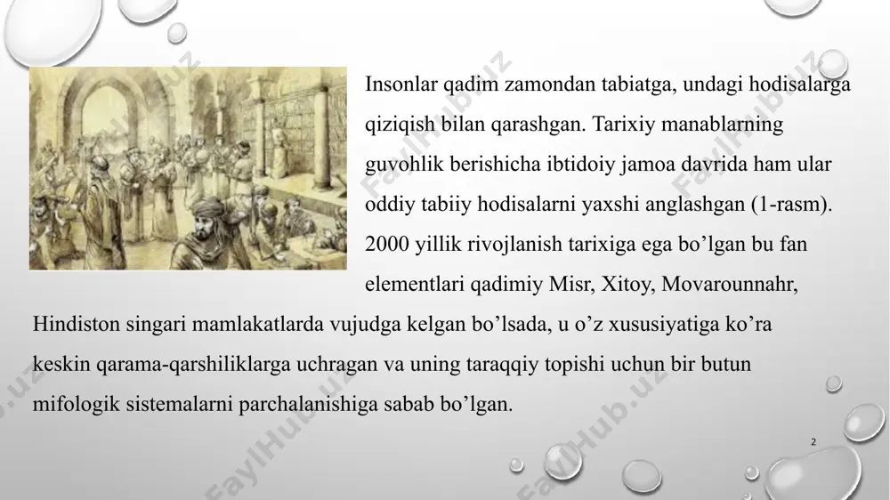 moʻljallangan richag va bloklar tizimlari, harbiy irgʻitish mashinalari, qotishmalarning tarkibini suyuqlik (suv)da aniqlash usuli va boshqa koʻp kashfiyotlarning muallifi. koʻp asarlari bizgacha yetib kelmagan. arximedning ochgan qonunlari uning yanada mashhur boʻlishiga olib keladi. koʻpchilikka maʼlum boʻlgan "arximed kuchi" yoki „arximed qonuni“ deb nomlangan qonun fizika fanida alohida oʻrin egallaydi. miloddan avvalgi 212-yilda rimliklar sirakuzani bosib olgandan soʻng arximed oʻldirilgan. 7 insoniyat va uning tasarrufidagi ilm-fan qadimgi misr va bobil yodgorliklaridan boshlab, murakkab atom elektrostansiyalari, kosmik parvozlar va lazer nurlarigacha bo‘lgan mashaqqatli va sharafli yo‘ni bosib o‘tdi. odatda ilm-fanning zamonlar osha avlodlardan avlodlar o‘tib, taraqqiy etib, boyib va mukammallashib borishi haqida gapiriladi. bu – to‘g‘ri mulohaza. evklid va arximedsiz – nyuton, nyutonsiz – eynshteyn va nils borlarning ilmiy ishlari umuman bo‘masligi ham mumkin edi. 8 lekin, umuman olganda hamma zamonlarda ham, ilm fan taraqqiyoti jarayoning eng zarbdor yetaklovchi kuchi bu o‘z sohasining asl bilimdoni bo‘gan tafakkur sohiblari – olimlar hisoblanadi. noyob …