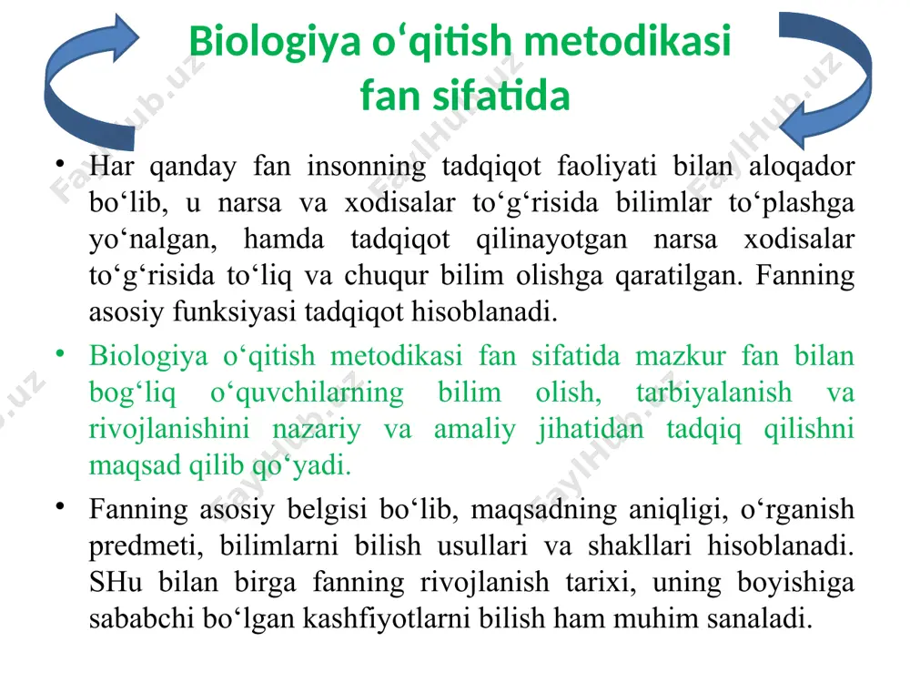 bog‘liqligi. biologiya o‘qitish metodikasi pedagogikaning bir qismi bo‘lgan didaktika bilan juda yaqin aloqadadir. agar didaktika o‘quvchilar tomonidan bilimlar, ko‘nikmalar va malakalarni o‘zlashtirish qonunlarni o‘rgansa va u maktabdagi barcha o‘quv fanlari uchun o‘qitish nazariyalarni va prinsiplarini ishlab chiqsa, biologiya o‘qitish metodikasi biologiya bilan bog‘liq o‘qitish va tarbiyalash mazmuni, shakllari, va metodlari hamda vositalari bilan bog‘liq nazariy va amaliy masalalarni ishlab chiqadi. biologiya o‘qitish metodikasi psihologiya bilan uzviy aloqadadir. chunki, biologiyani o‘qitish o‘quvchilarning yosh xususiyatlariga mos bo‘lgan taqdirdagina samara beradi. masalan o‘smirlarda ya’ni v-vi sinf o‘quvchilarida diqqat beqaror bo‘lgani sababli biologiya o‘qituvchisi dars jarayonida bir necha metodlardan foydalanib, o‘quvchilar faoliyatini almashtirib turadi, hamda ularning tafakkurini konkret ekanligini e’tiborga olib, ko‘rgazmali vositalardan ko‘proq foydalaniladi. yuqori sinflarda esa o‘quvchilar diqqati barqarorlashgani va ularda abstrakt tafakkur rivojlangani uchun darslar ko‘proq ma’ruza shaklida o‘tkazilishi va bir, ikki metoddan foydalanish kifoya qiladi. biologiya o‘qitish metodikasi biologiya fani bilan uzviy aloqador. u biologik fanlarning deyarli barcha sohalari: botanika, …